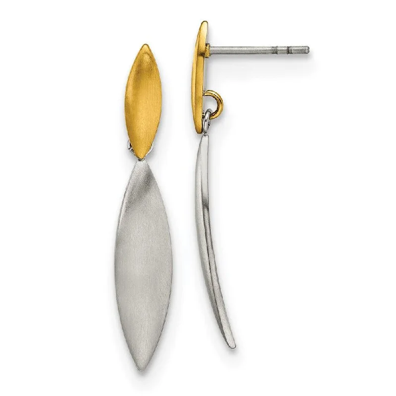 women’s silver earrings-Stainless Steel Brushed Yellow IP-plated Post Dangle Earrings