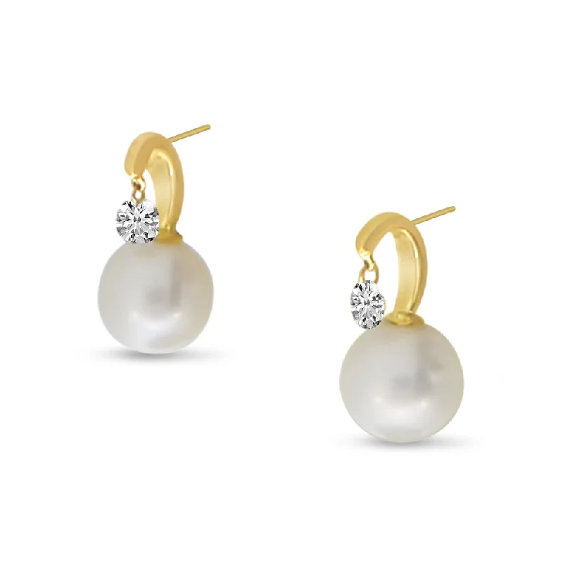 women’s opal earrings-DASHING DIAMOND PEARL EARRINGS E4214