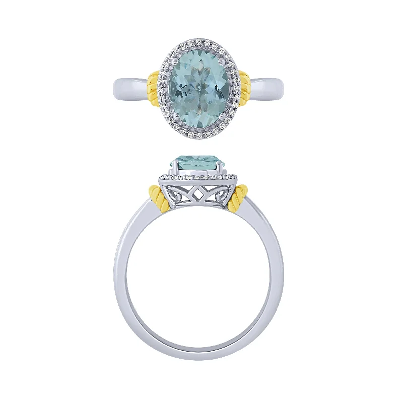 women’s topaz ring-14K Aquamarine And Diamond Halo Ring