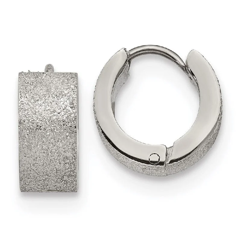 women’s diamond stud earrings-Stainless Steel Polished and Sand Blasted 6.0mm Hinged Hoop Earrings