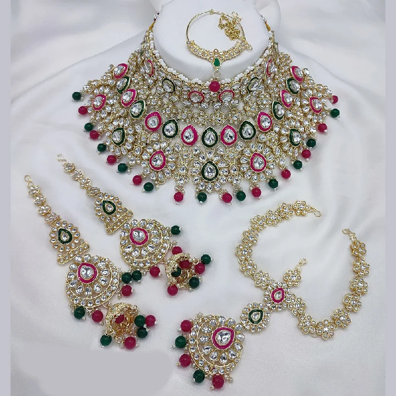 women’s turquoise necklace-Lucentarts Jewellery Gold Plated Kundan Stone And Meenakari Semi Bridal Necklace Set