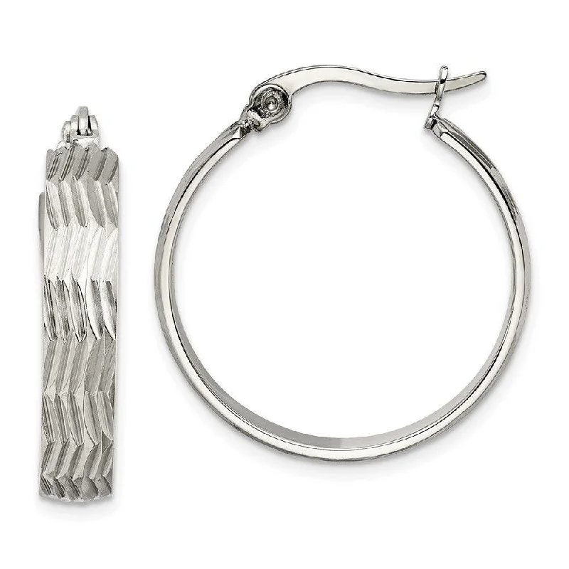 women’s cuff earrings-Stainless Steel Textured Hoop Earrings