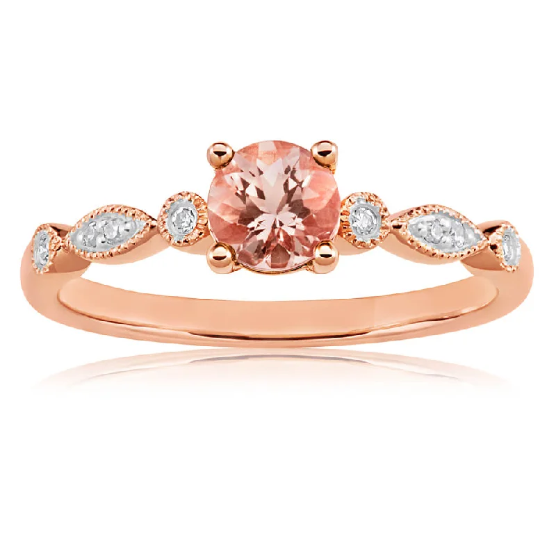 9ct Rose Gold Round Cut 0.45ct Morganite and Diamond Ring