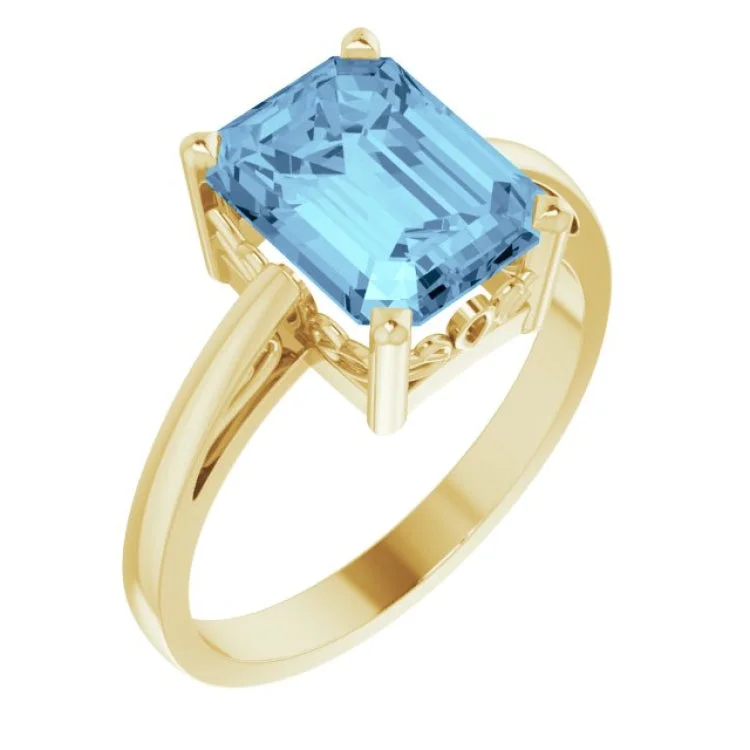 women’s minimalist rings-14K Yellow Natural Aquamarine Scroll Setting® Ring