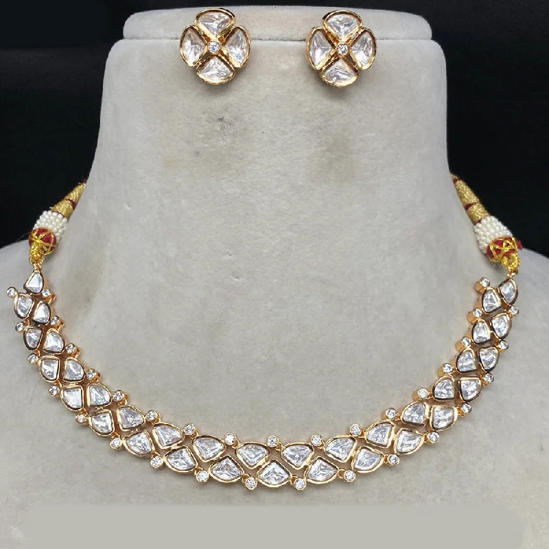 women’s simple necklace-Royal Kundan Jewellery Gold Plated Polki Kundan Necklace Set