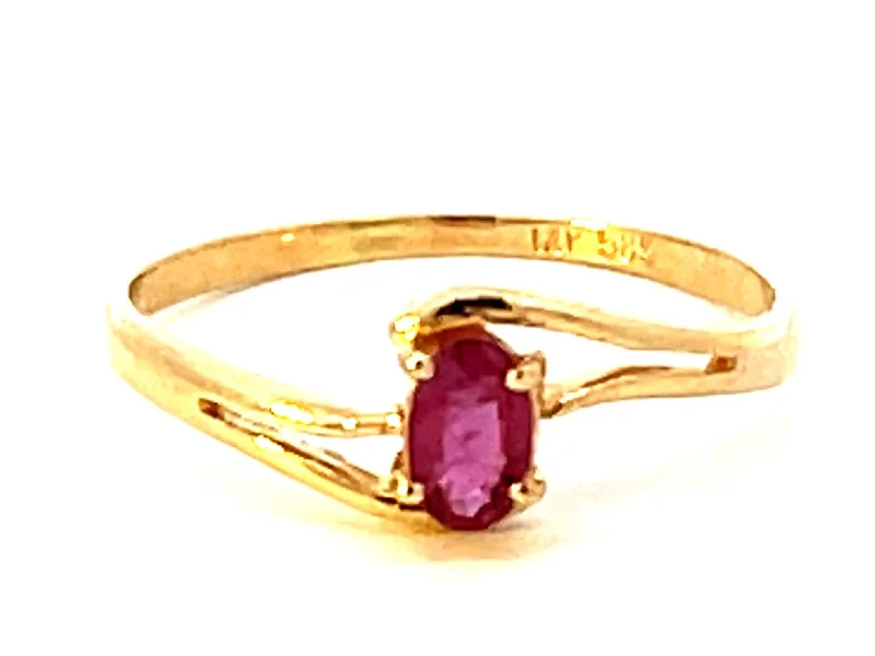 Red Ruby and Diamond Ring in 14k Yellow Gold