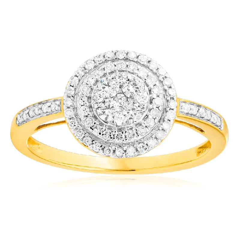 9ct Yellow Gold 1/2 Carat Halo Diamond Ring