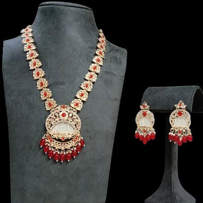 women’s solid gold necklace-Rudraksh Art Gold Plated Pota Stone And Beads Necklace Set