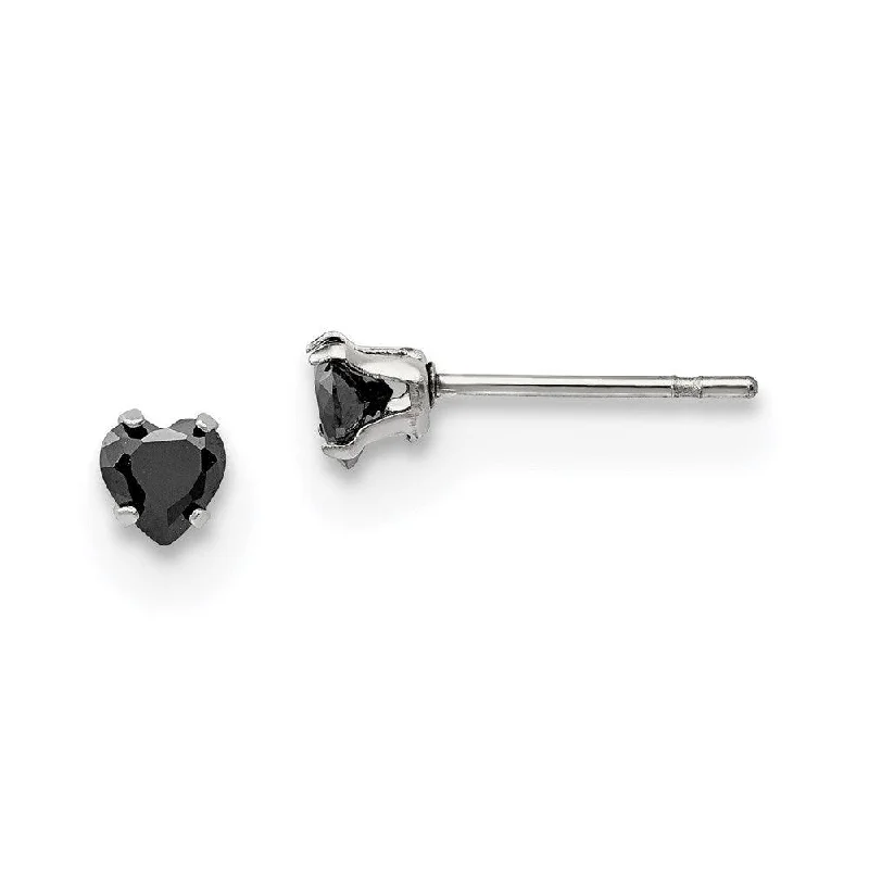 women’s cubic zirconia earrings-Stainless Steel Polished 4mm Black Heart CZ Stud Post Earrings