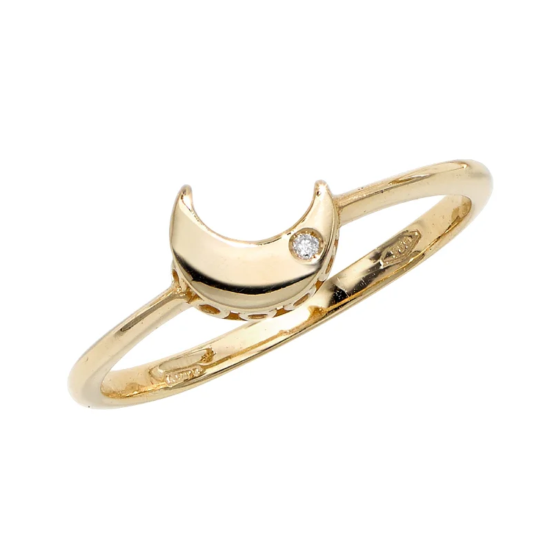 women’s custom wedding ring-14kt Gold Size-7 Yellow Finish 6.5x7.2x1mm Polished Sideways Moon Ring  with 0.0050ct 1mm White Diamond