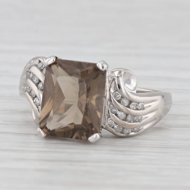 3.47ctw Smoky Quartz Diamond Ring 10k White Gold Size 7