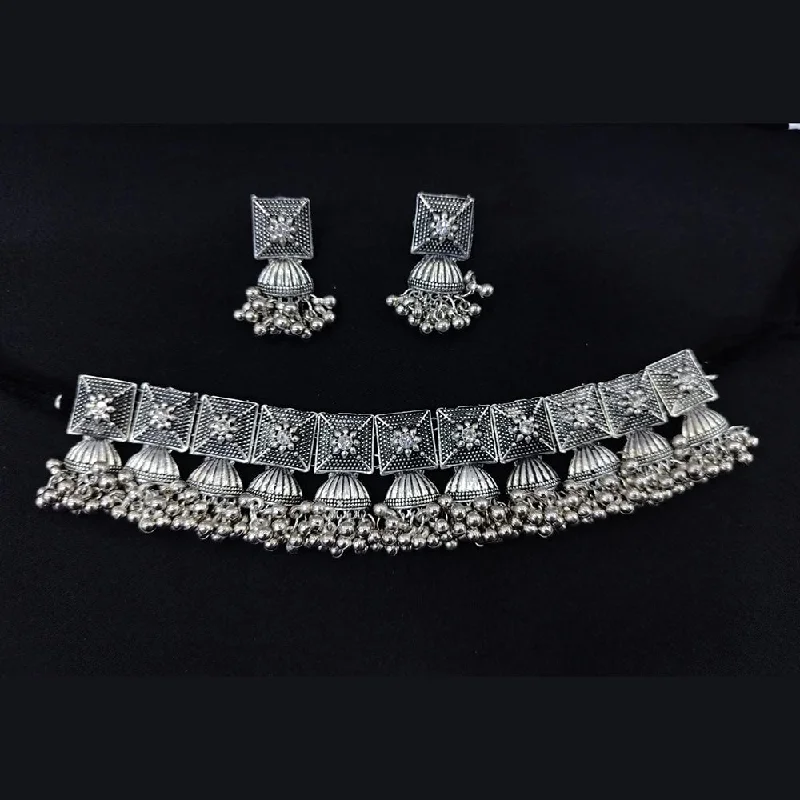 women’s chunky necklace-Pooja Bangles Oxidised Plated Choker Necklace Set