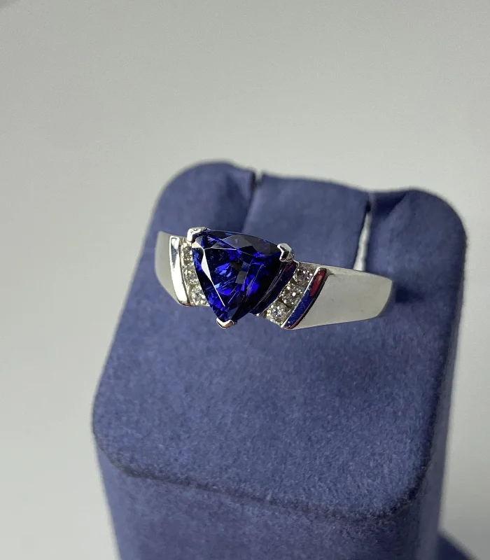 White Gold Trillion-Cut Natural Tanzanite and Diamond Ring