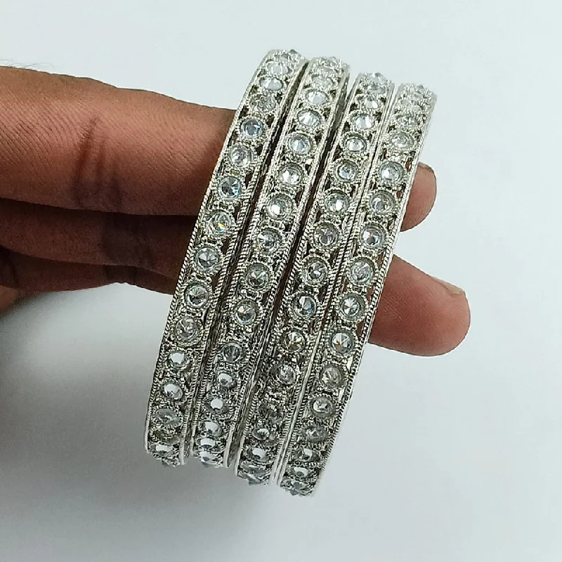 women’s vintage diamond engagement rings-women’s gold bangles-Jcm Silver Plated Crystal Stone Bangle Set