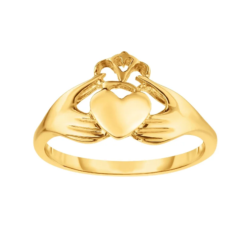 women’s men’s ring-14kt Gold Size-7 Yellow Finish 1.6-10mm Shiny Claddagh Ring