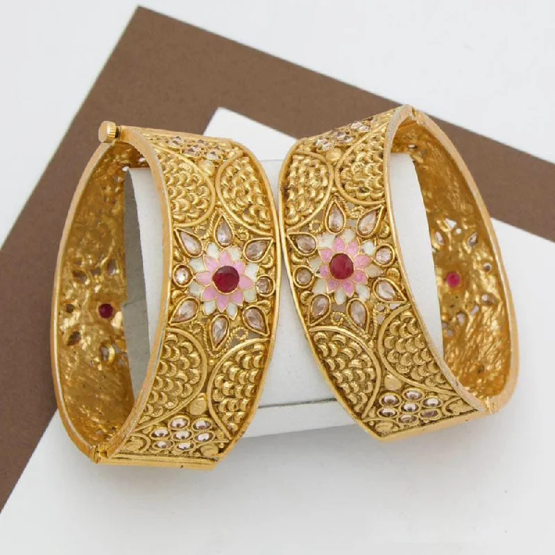 women’s sparkling engagement rings-women’s bracelet set-Manisha Jewellery Gold Plated Pota Stone And Meenakari Openable Bangle Set