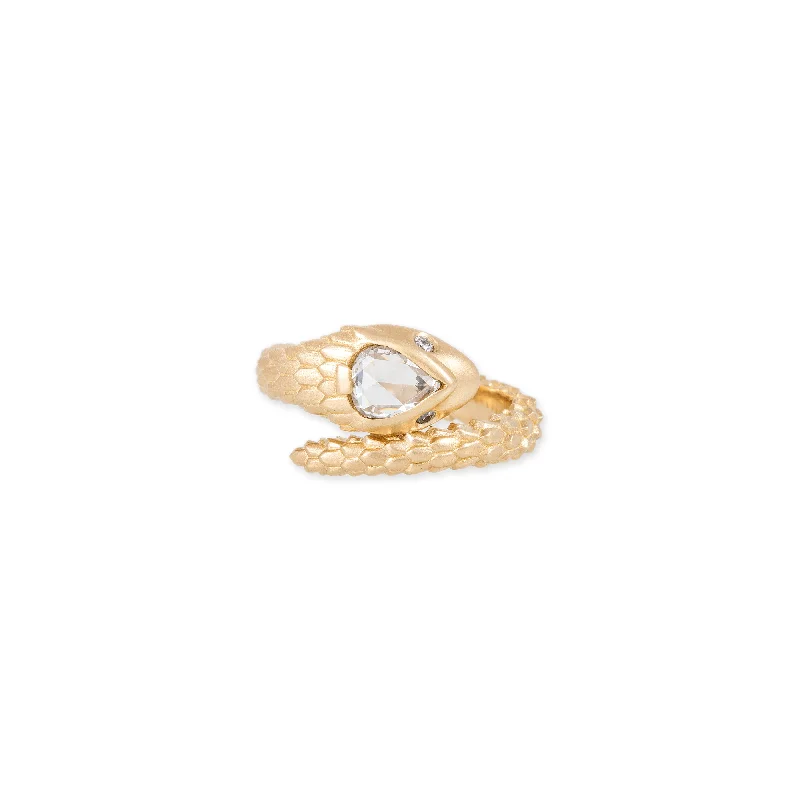 women’s vintage wedding rings-CHARLOTTE LARGE ROSE CUT TEARDROP DIAMOND SNAKE RING