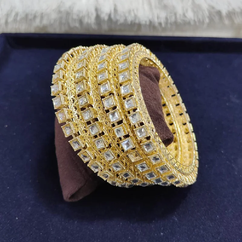 women’s silver engagement rings-women’s bangle bracelet-Pooja Bangles Gold Plated Crystal Stone Bangles Set