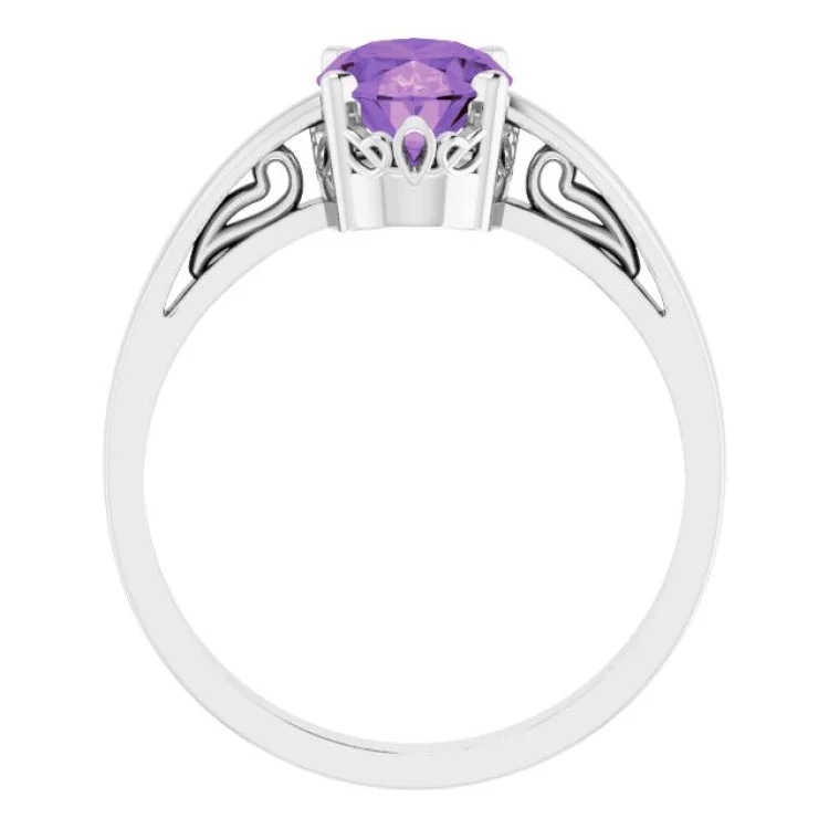 women’s handmade wedding ring-14K White Natural Amethyst Ring