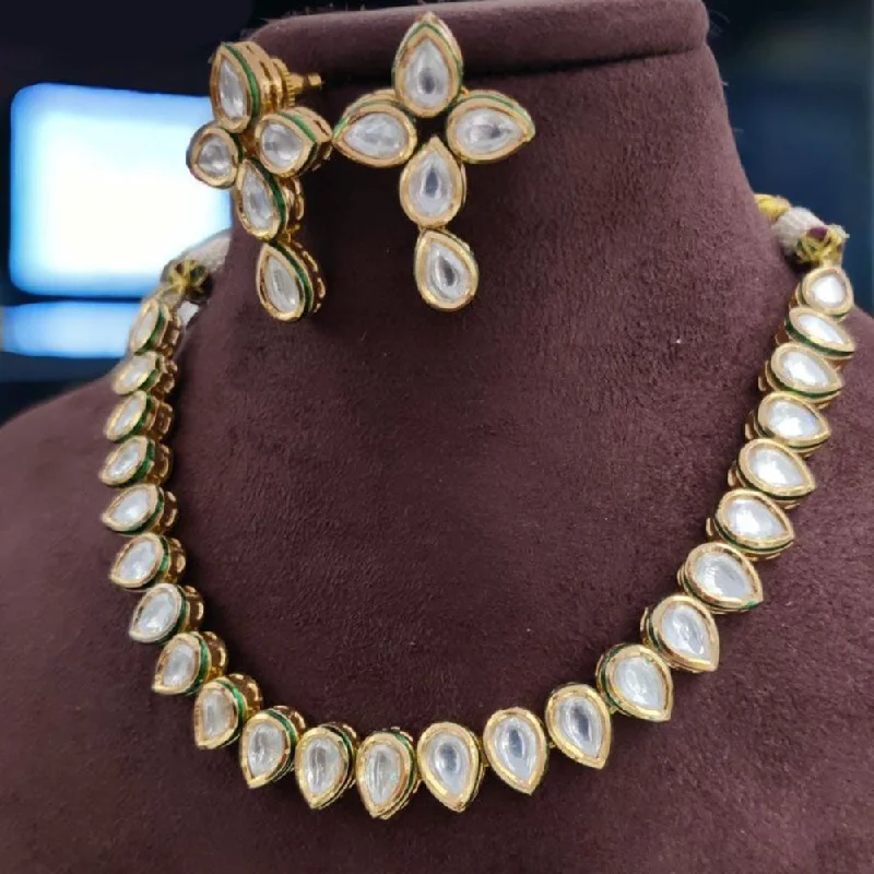 women’s chain necklace-Jewel Addiction Gold Plated Kundan Stone Necklace Set