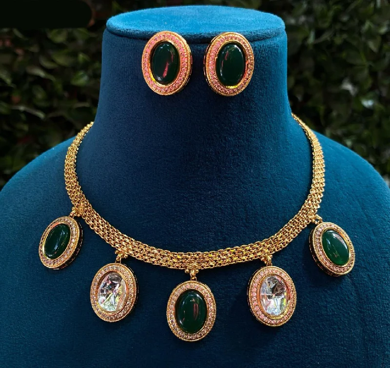 women’s modern necklace-Royal Kundan Jewellery Gold Plated Crystal Stone Necklace Set