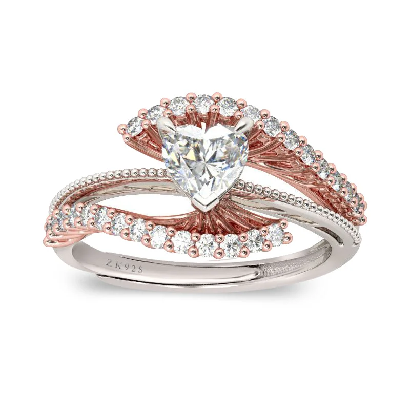 women’s antique rings-Zarkan Wave of Heart American Diamond 925 Silver Ring