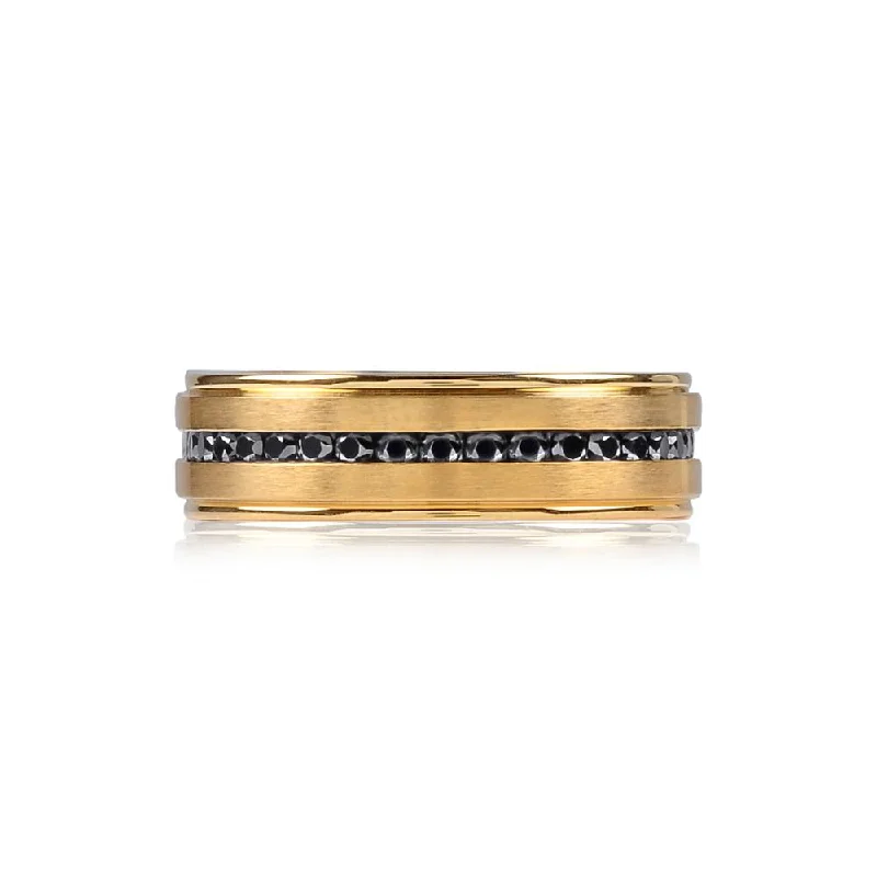 women’s vintage rings-A.R.Z Gold Tone Steel Ring With Black Stones