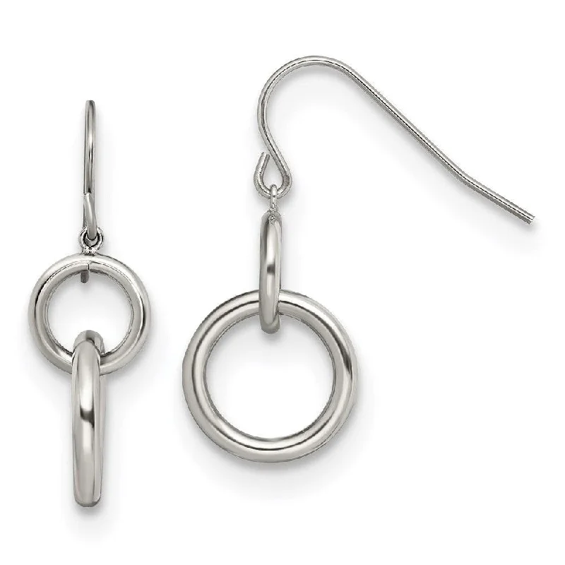 women’s chanderlier earrings-Stainless Steel Polished Circle Shepherd Hook Earrings