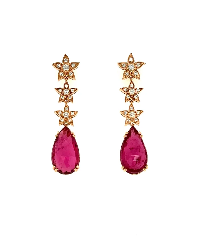 women’s engraved earrings-Rubellite Drop Earrings with Diamonds 49-JSA