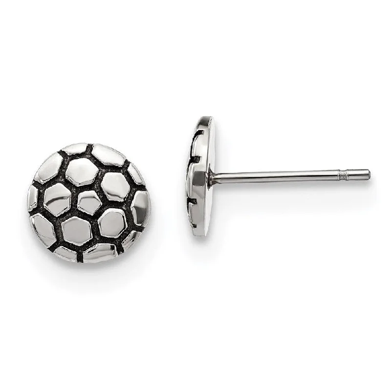 women’s gold stud earrings-Stainless Steel Antiqued and Polished Soccer Ball Post Earrings