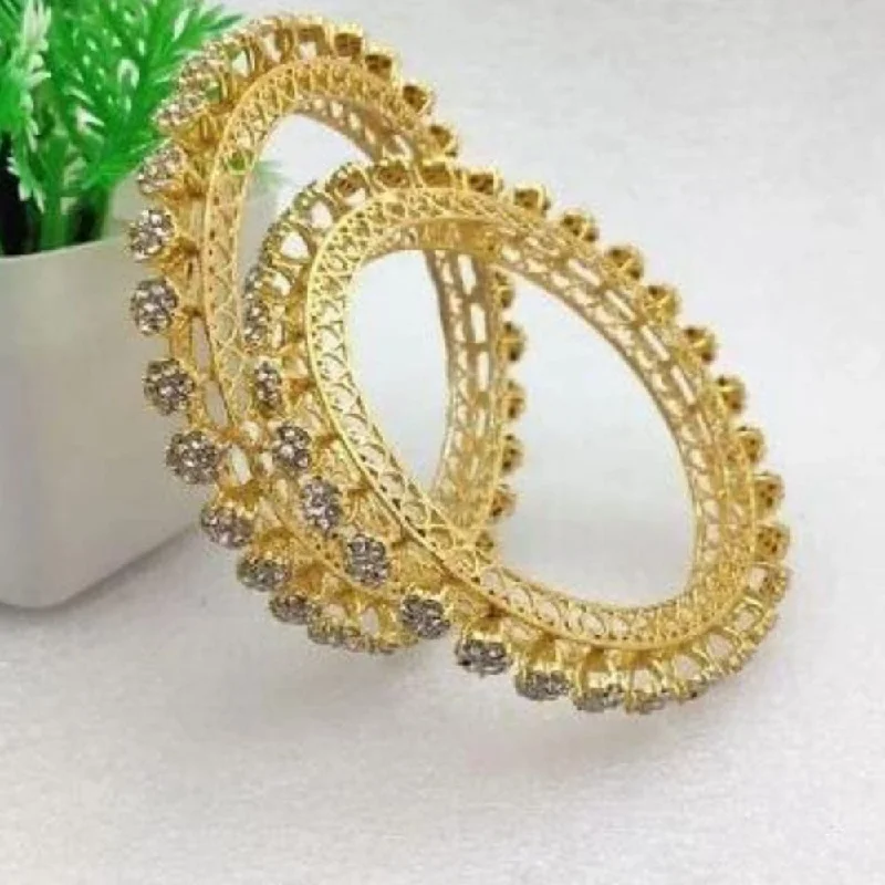 women’s unique engagement rings-women’s beaded bracelet-Kavita Art Gold Plated Austrian Stone Bangles Set