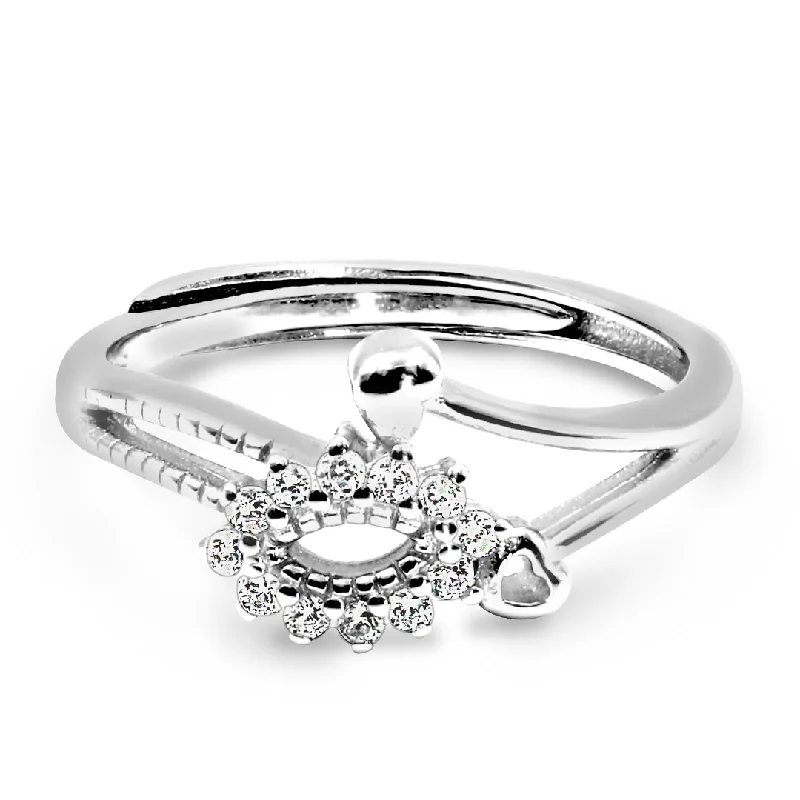 women’s birthday rings-Zarkan Stylish My Love Eye Silver Ring