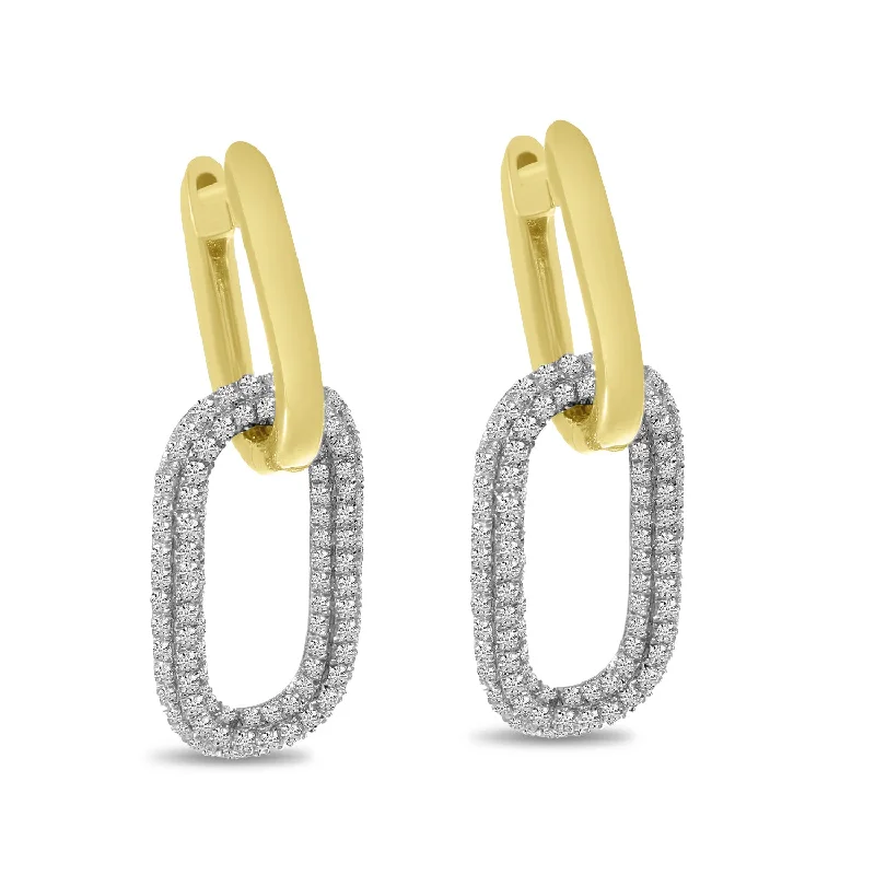 women’s huggie earrings-14k Yellow Gold Diamond and Gold Link Earrings E10584