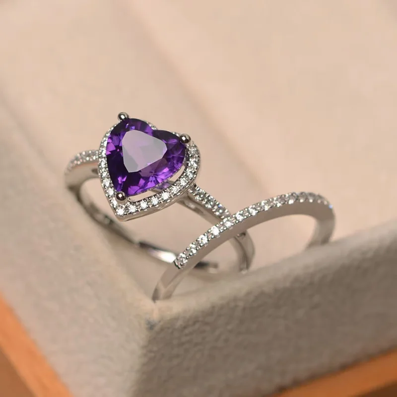 women’s stackable rings-Mi Amor Amethyst Stone 2 Set Ring