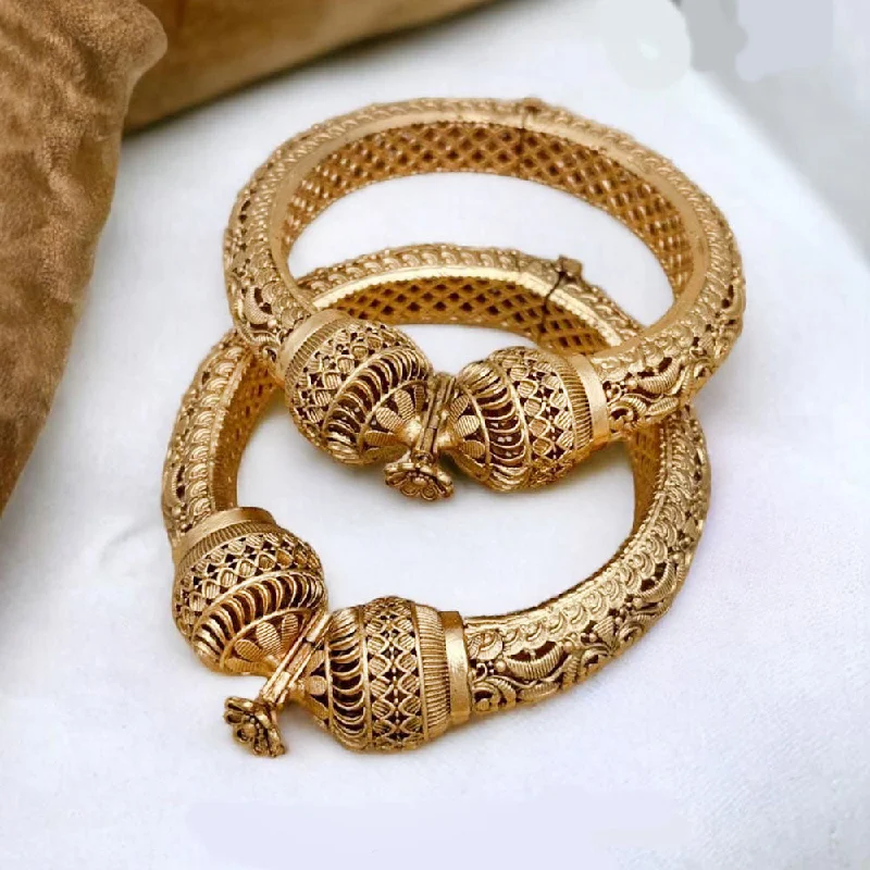 women’s custom engagement rings-women’s chunky bracelet-Jewel Addiction Gold Plated Rajwadi Finish Pota Stone Openable Bangle Set