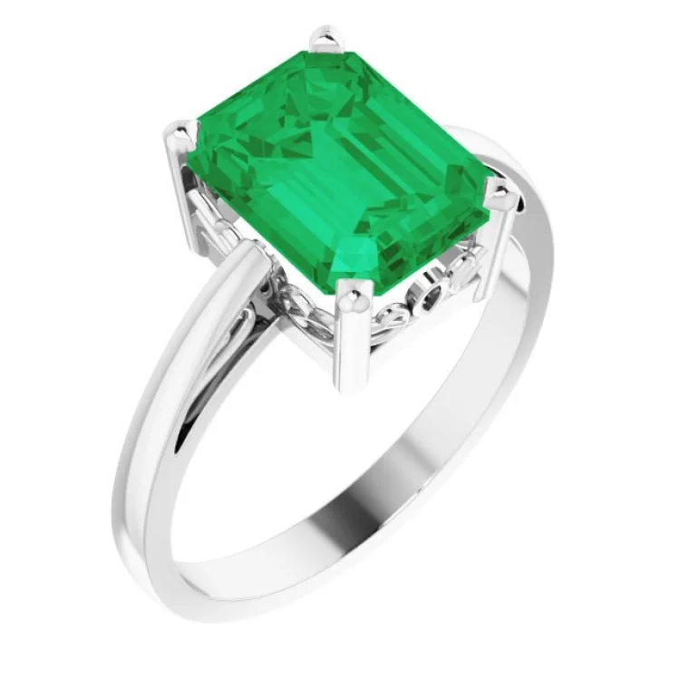 women’s cushion cut engagement rings-14K White Lab-Grown Emerald Scroll Setting® Ring