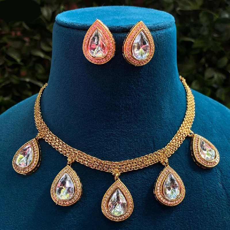 women’s classic pendant necklace-Royal Kundan Jewellery Gold Plated Crystal Stone Necklace Set