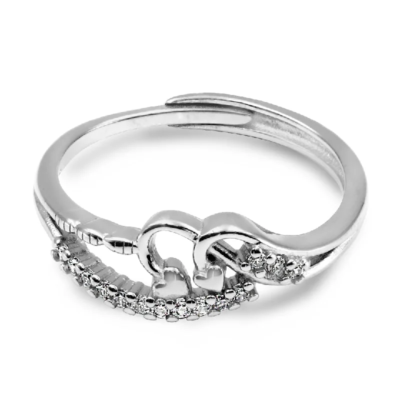 women’s custom rings-Zarkan Pair Heart Love Silver Zircon Ring