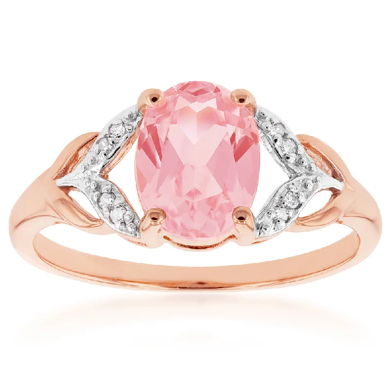 9ct Created Peach Sapphire and Diamond Ring