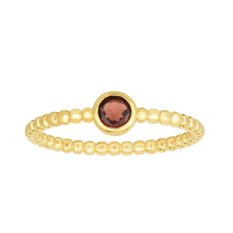 women’s wedding rings with diamonds-14kt Gold Size-7 Yellow Finish 4.5mm Polished Beaded Ring  with  4mm Round Garnet