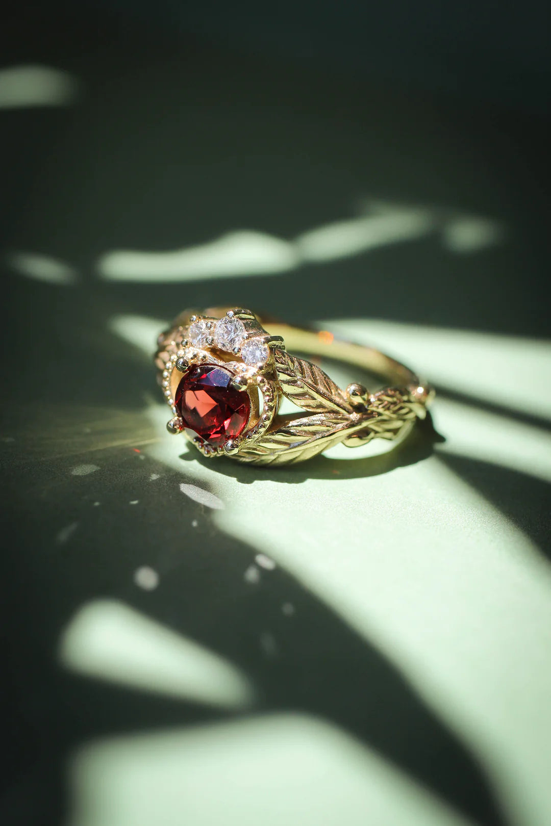 women’s custom diamond rings-Garnet Stone Heart Ring