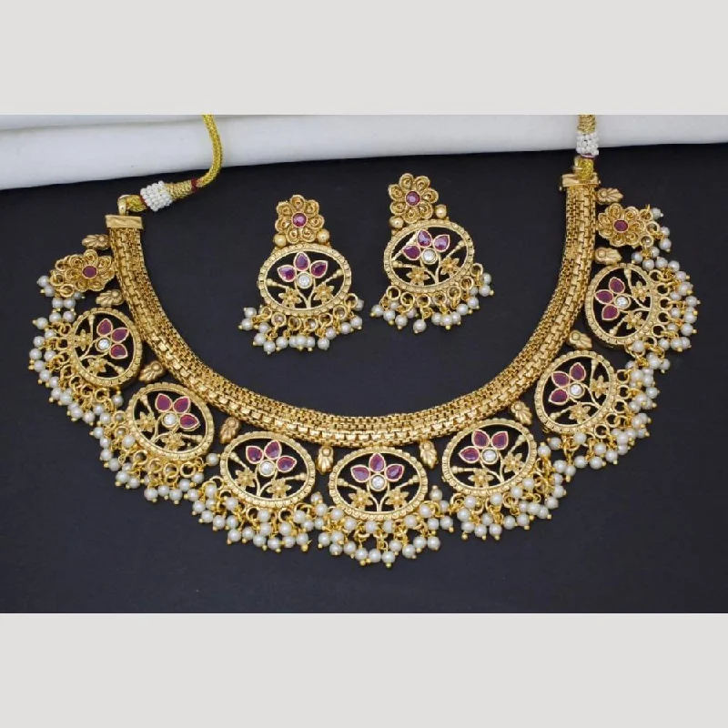 women’s gold pendant necklace-Manisha Jewellery Gold Plated Pota Stone And Pearls Necklace Set