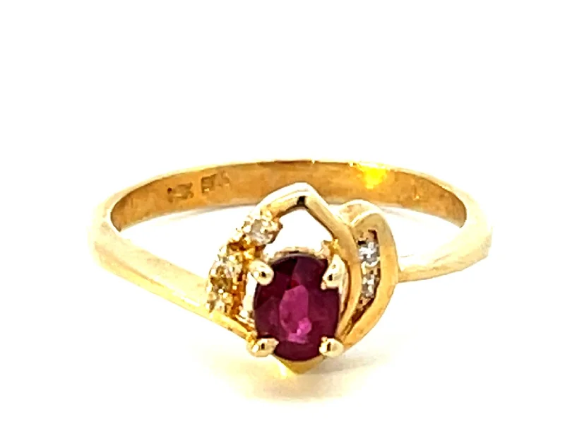 Red Ruby and Diamond Ring in 14k Yellow Gold