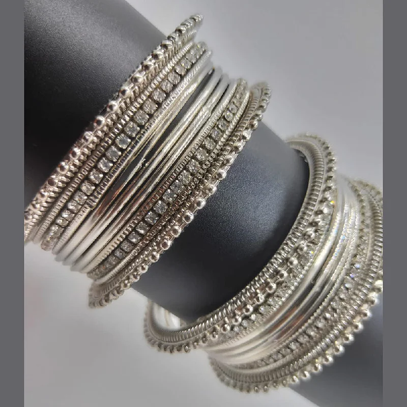 women’s custom diamond engagement rings-women’s crystal bracelet-Manisha Jewellery Oxidised Plated Austrian Stone Bangles Set