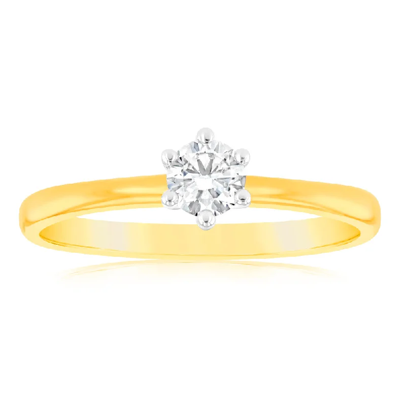 Luminesce Lab Grown 9ct Yellow Gold 1/4 Carat Brilliant Cut Solitaire Diamond Ring