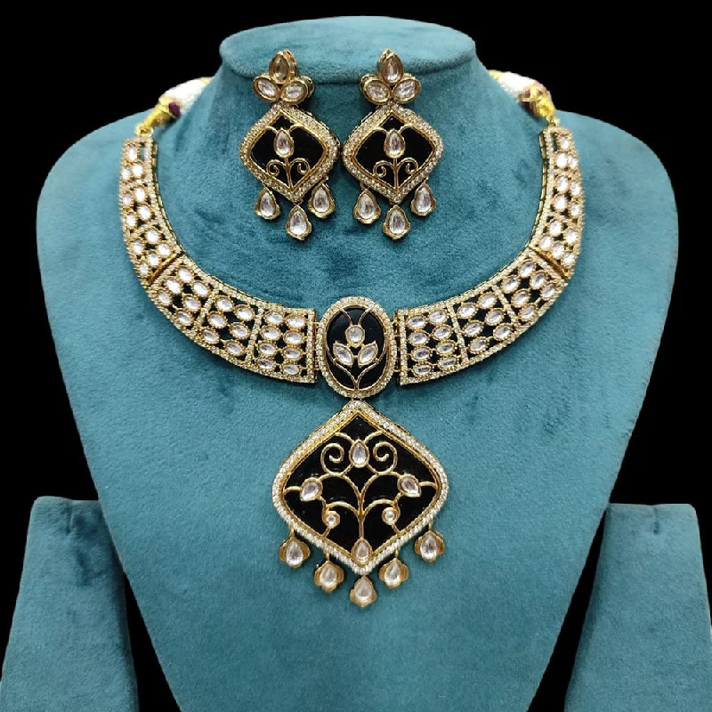 women’s diamond heart necklace-Akruti Collection Gold Plated Kundan Stone Necklace Set