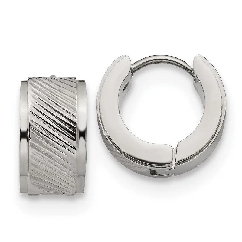 women’s zodiac earrings-Stainless Steel Patterned Hinged Hoop Earrings