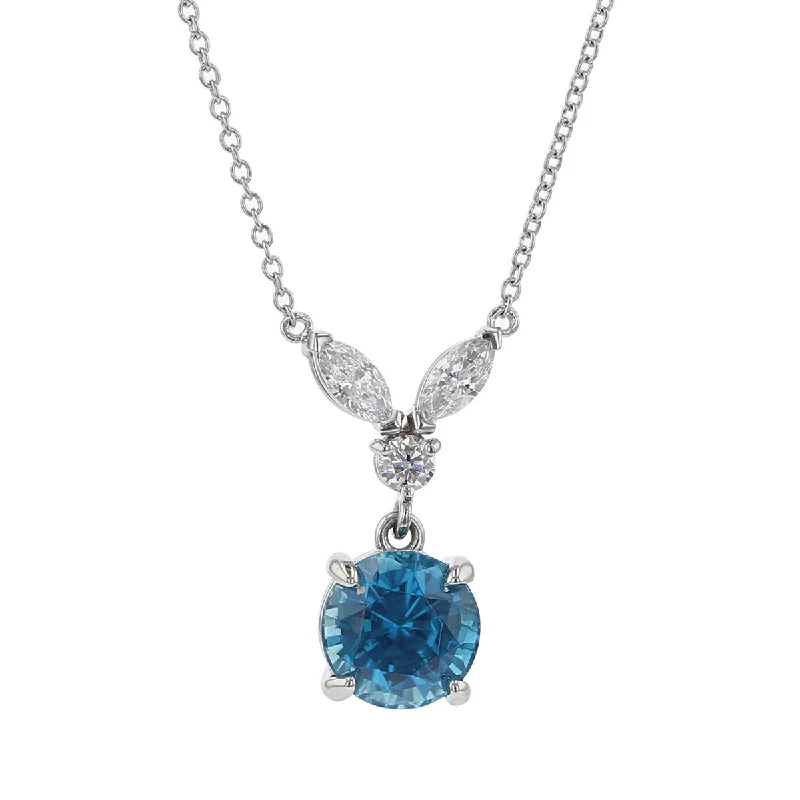 women’s custom charm necklace-Platinum Cambodian Blue Zircon and Diamond Necklace