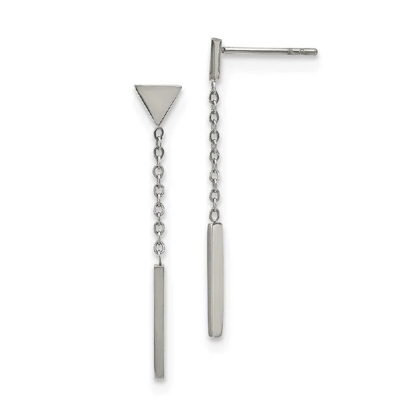 women’s unique earrings-Stainless Steel Polished Dangle Bar Triangle Post Earrings