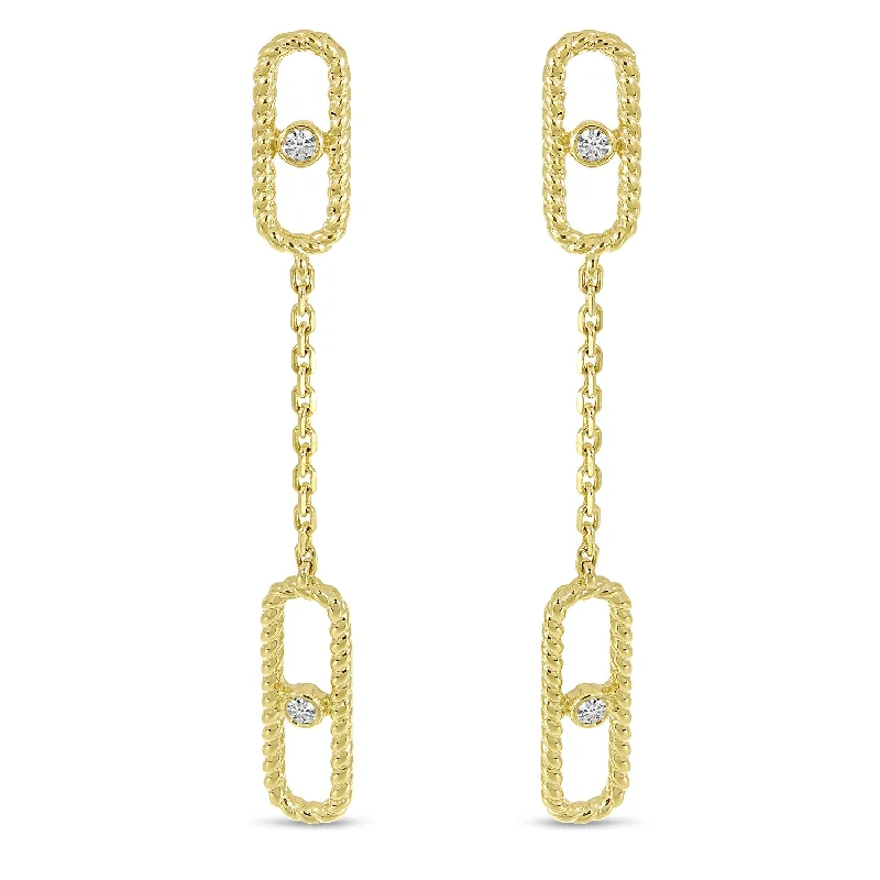 women’s engagement earrings-14K Yellow Gold Diamond Twist Paperclip Chain Earrings E10888